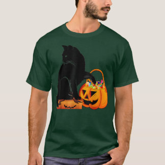 Funny Black Cat Jack O'Lantern Pumpkin Sweet Cand T Shirt