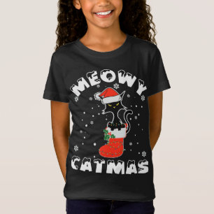 Funny Black Cat jul Ljus Merry Meowy Catma T Shirt