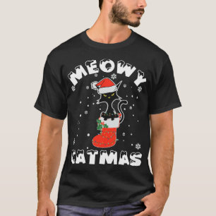 Funny Black Cat jul Ljus Merry Meowy Catma T Shirt