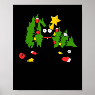 Funny Black Cat Julgran God jul Humor Ca Poster