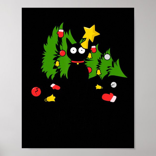 Funny Black Cat Julgran God jul Humor Ca Poster (Framsidan)