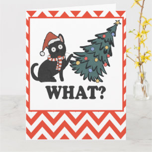 Funny Black Cat Julgran Kort