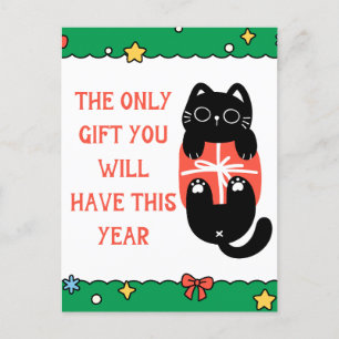 Funny Black Cat Julgran Vykort