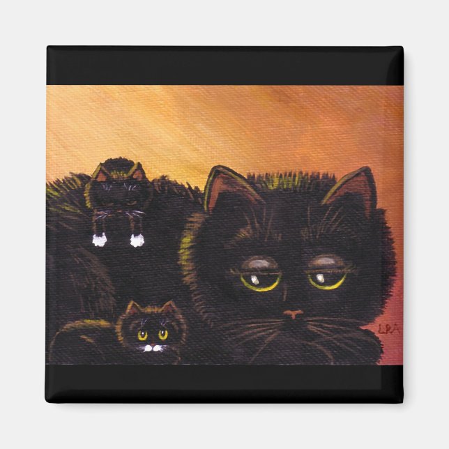Funny Black Cat Kittens Creationarts Magnet (Framsidan)