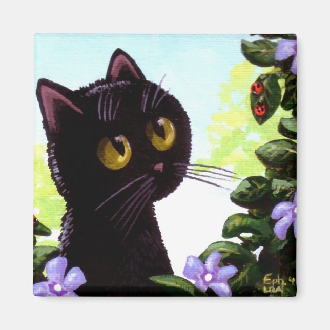 Funny Black Cat Ladybug Art Creationarts Magnet (Framsidan)