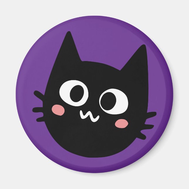 Funny Black Cat Lila Magnet (Framsidan)
