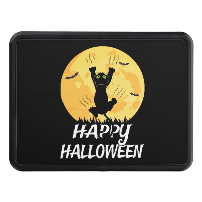 Funny Black Cat Måne Happy halloween Dragkroksskydd (Framsidan)