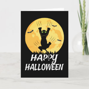 Funny Black Cat Måne Happy halloween Kort