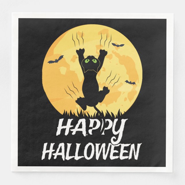 Funny Black Cat Måne Happy halloween Pappersservett (Framsida)