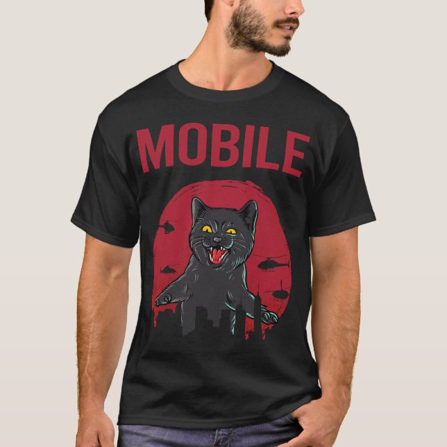 Funny Black Cat Mobile T Shirt (Framsida)