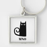 Funny Black Cat Monogram Fyrkantig Silverfärgad Nyckelring<br><div class="desc">Cute lilla svarta katten till tur. Originalkonst av Nic Squirrell. Ändra initialer i monogrammet för att anpassa det.</div>