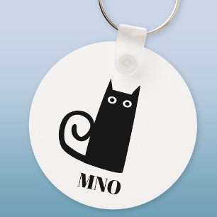 Funny Black Cat Monogram Nyckelring