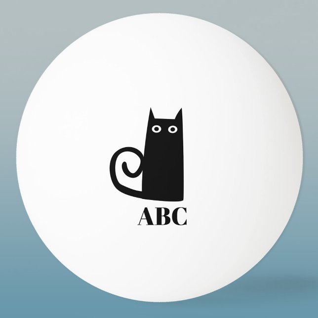 Funny Black Cat Monogram Pingisboll (Fun black cat personalized monogram initials ping pong ball)