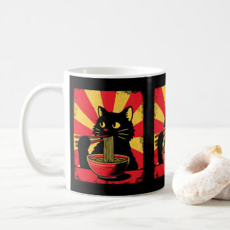 Funny Black Cat Noodle Älskare Pet Owners Cat Love Kaffemugg