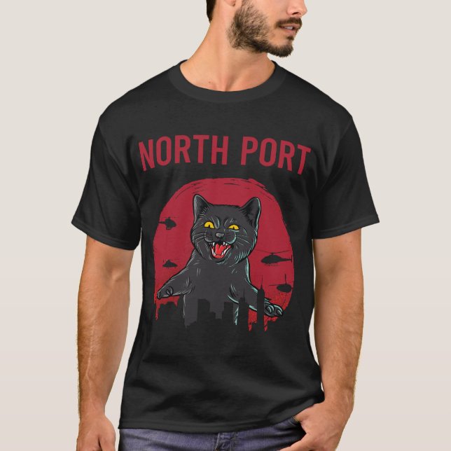 Funny Black Cat North Port T Shirt (Framsida)