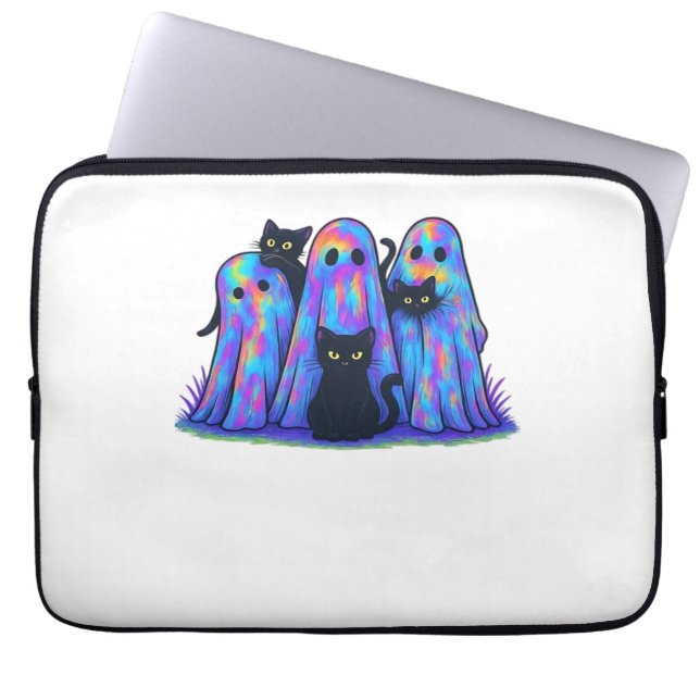 Funny Black Cat och Ghost Halloween Essential T-Sh Laptop Fodral (Framsidan)