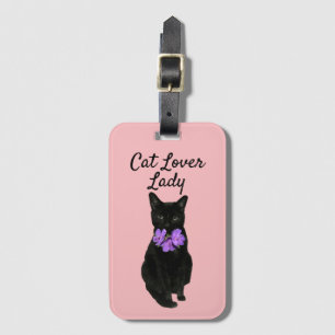 Funny Black Cat Photo Rosa Anpassningsbar Bagagebricka