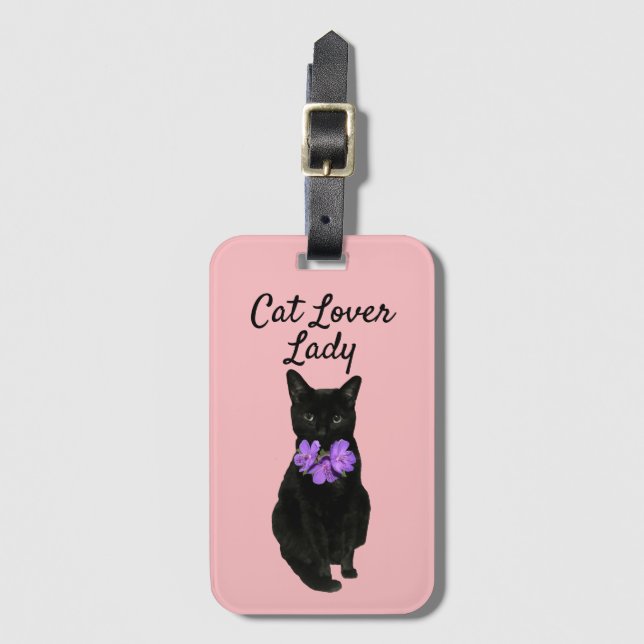 Funny Black Cat Photo Rosa Anpassningsbar Bagagebricka (Framsida vertikal)