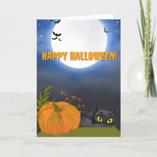Funny Black Cat Pumpkin Halloween Helgdag Card Helgkort