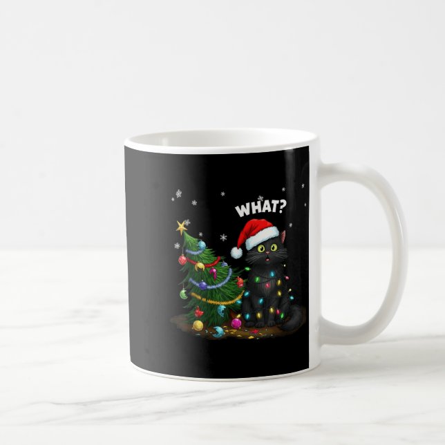 Funny Black Cat Pushing Christmas Tree  Kaffemugg (Höger)