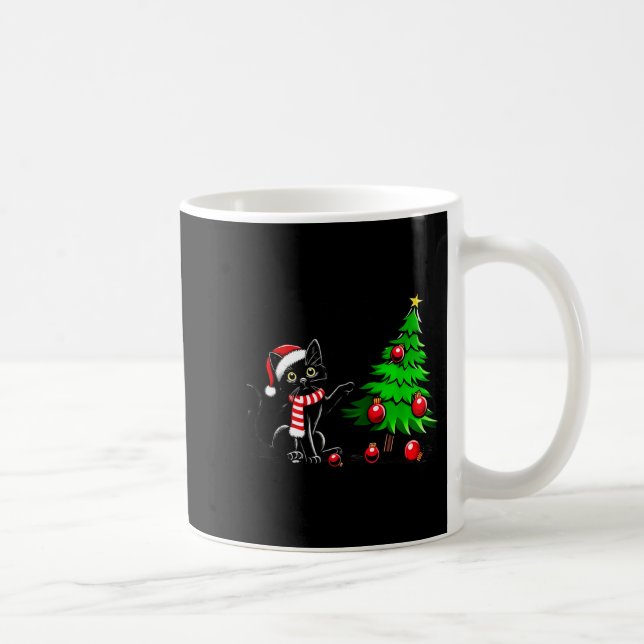 Funny Black Cat Pushing Christmas Tree Over Cat Wh Kaffemugg (Höger)