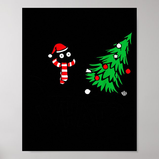 Funny Black Cat Pushing Christmas Tree Over Cat Wh Poster (Framsidan)