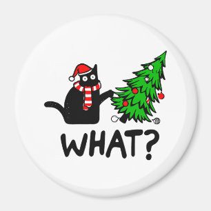 Funny Black Cat Pushing Julgran Djurälskare Magnet