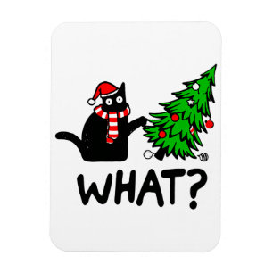 Funny Black Cat Pushing Julgran Djurälskare Magnet