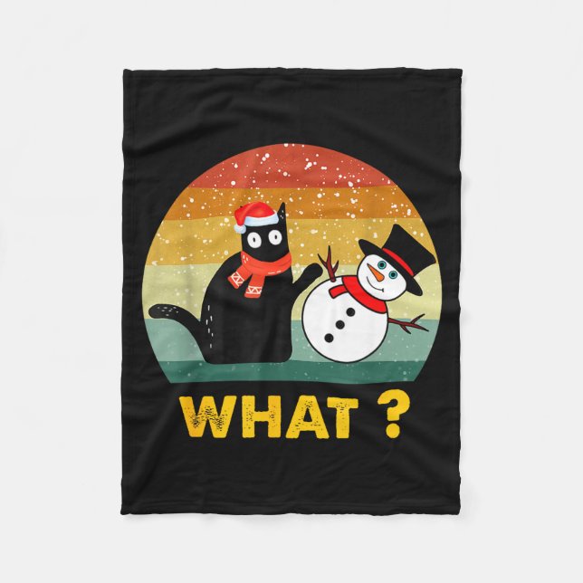 Funny Black Cat Pushing Snowman Xmas Winter Costum Fleecefilt (Framsidan)