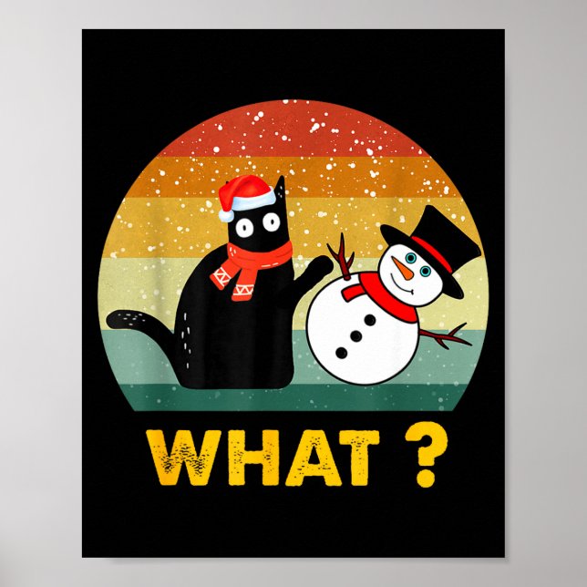 Funny Black Cat Pushing Snowman Xmas Winter Costum Poster (Framsidan)