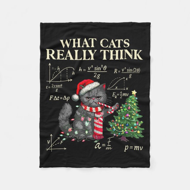 Funny Black Cat Pushing Xmas Tree Over Cats Physic Fleecefilt (Framsidan)