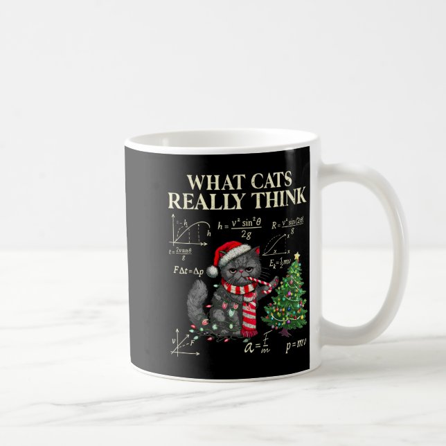 Funny Black Cat Pushing Xmas Tree Over Cats Physic Kaffemugg (Höger)