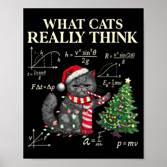 Funny Black Cat Pushing Xmas Tree Over Cats Physic Poster (Framsidan)