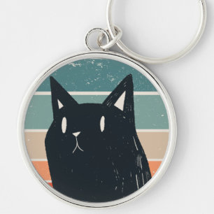Funny Black Cat Retro Stil-design Rund Silverfärgad Nyckelring