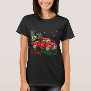 Funny Black Cat Riding Red Lastbil Julgran Li T Shirt