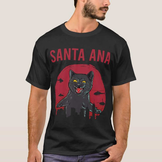 Funny Black Cat Santa Ana T Shirt (Framsida)