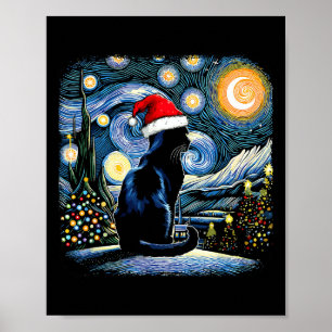 Funny Black Cat Santa Hat jul God Natt Merry Ch Poster