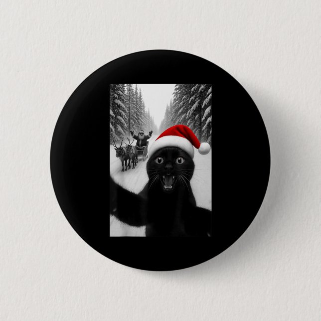 Funny Black Cat Selfie With Santa Christmas Men Wo Knapp (Framsida)