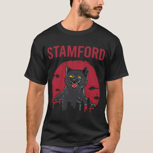 Funny Black Cat Stamford T Shirt (Framsida)