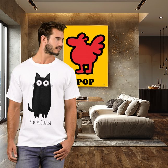 Funny Black Cat Staring Tävling | Cute Cat Humor T Shirt (Skapare uppladdad)