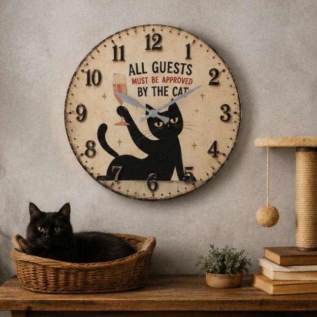 Funny Black Cat  Stor Klocka (Skapare uppladdad)