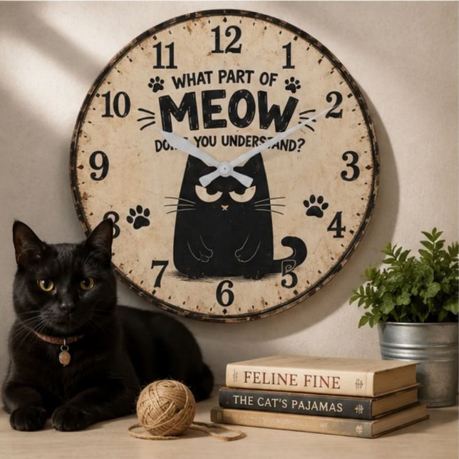 Funny Black Cat Stor Klocka (Skapare uppladdad)