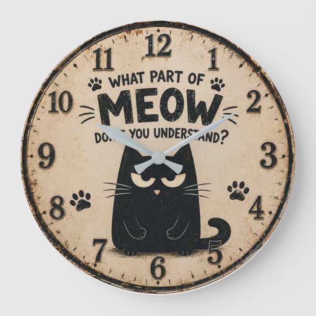 Funny Black Cat Stor Klocka (Framsida)