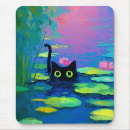 Funny Black Cat Swimming i Pond | Quirky Art Musmatta