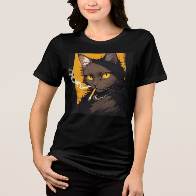 Funny black cat t-shirt, smoking cigarette t shirt (Framsida)