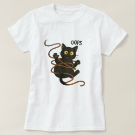 Funny Black Cat Tangled i Rope - Cute Tecknad T-S T Shirt