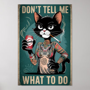 Funny Black Cat Tattoo Poster - Berätta inte vad