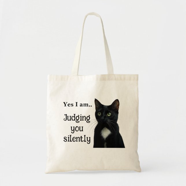 Funny Black Cat Tote Bag Tygkasse (Framsidan)