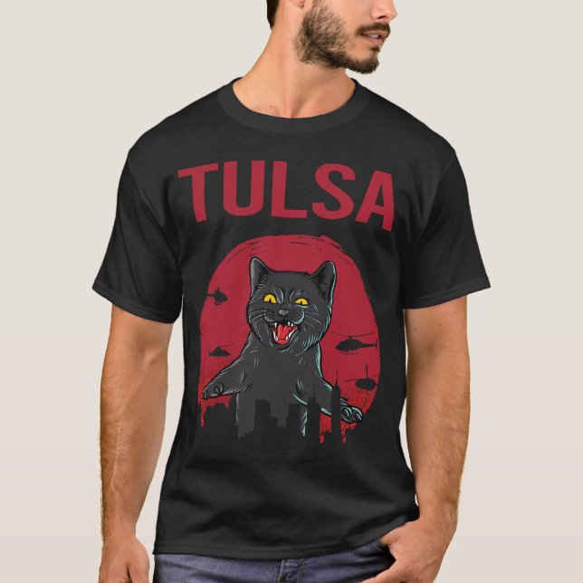 Funny Black Cat Tulsa T Shirt (Framsida)