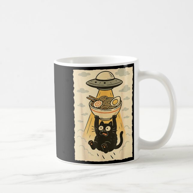 Funny Black Cat Ufo Ramen Alien Abduction Graphic  Kaffemugg (Höger)